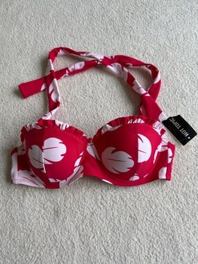 Lilo Halter Bikini Top extra Small Red molded cups floral Disney tropical swim